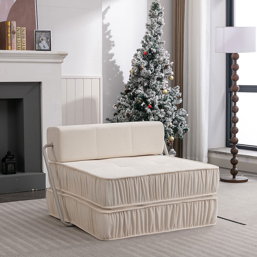Canapé lit pliant blanc – convertible, espace réduit, coussin amovible