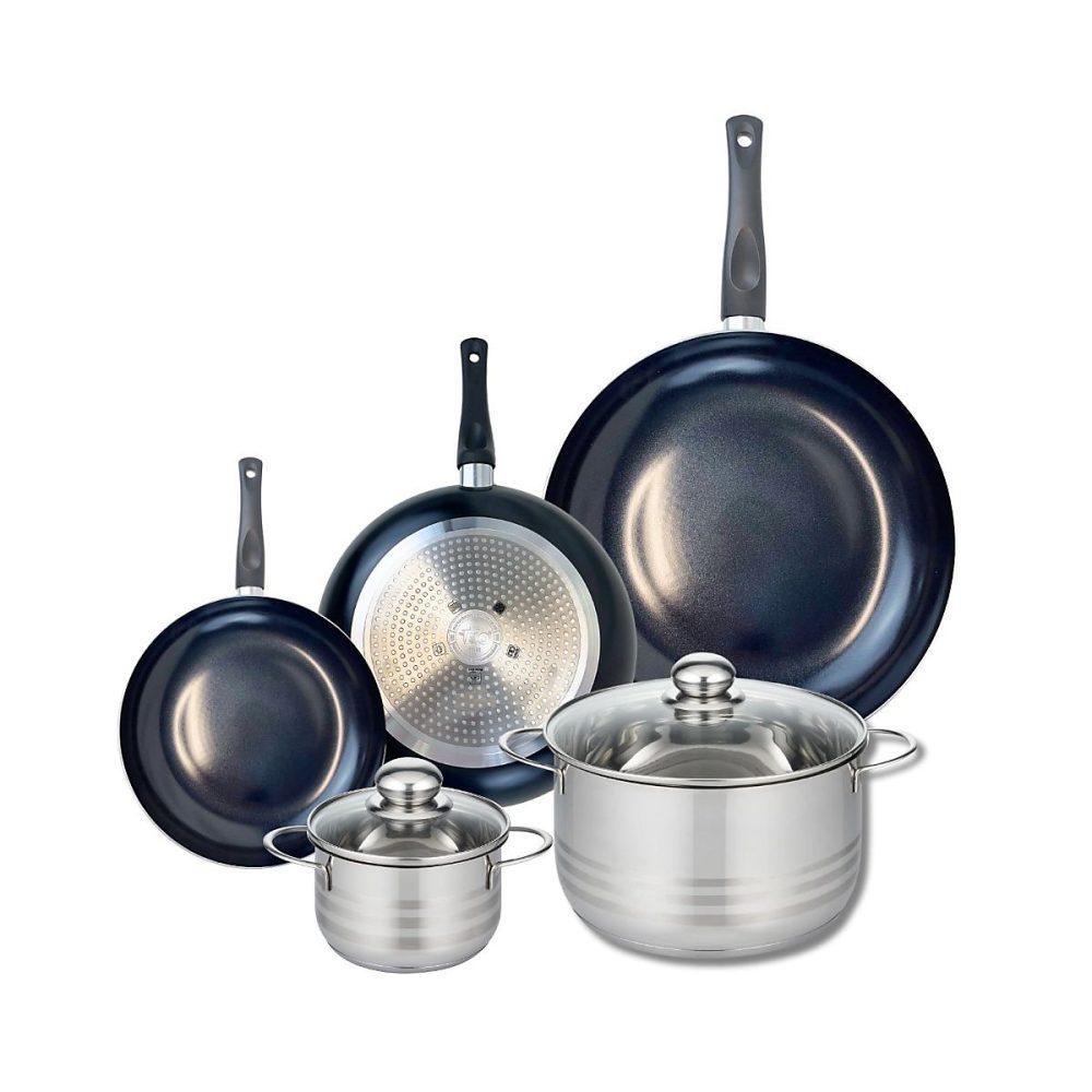 Ensemble de 3 Poêles de cuisson 20 – 24 et 32 cm et 2 faitouts 14 et 24 cm Elo Prima Brillant