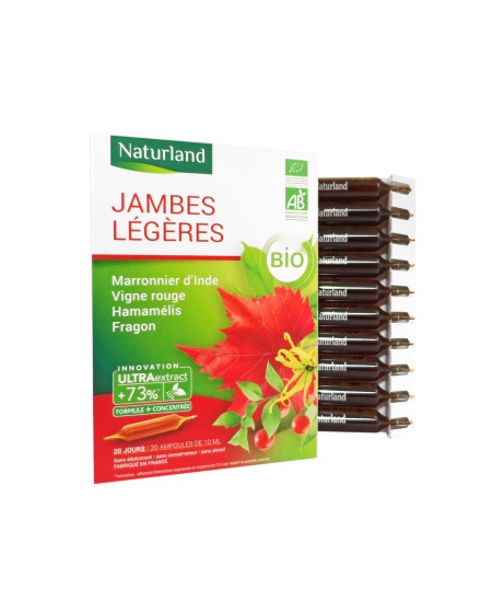 Naturland - Extrait Fluide Bio - Marronnier d'Inde Hamamelis Vigne Rouge Fragon 20 ampoules
