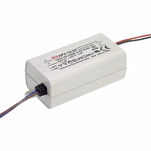 Driver LED APV-12-24 – alimentation 24 V/DC 12 W, sortie 0,5 A, boîtier plastique compact