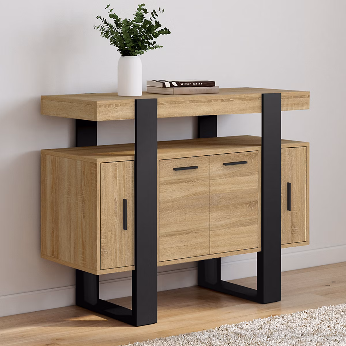 Meuble – Buffet 100 cm PHOENIX 4 portes bois et noir