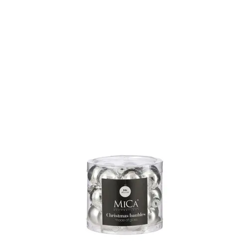 Boîte de 24 mini boules de Noël en verre argent - Ø 2,5 cm