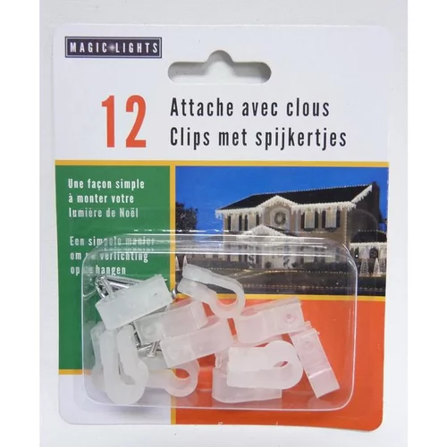 12 attaches en plastique avec clous pour guirlande lumineuse LED