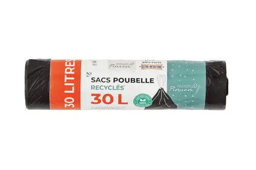 Sacs poubelle recycles anti-fuite avec liens coulissants coloris noir Maison Pinson - 20 x 30 L