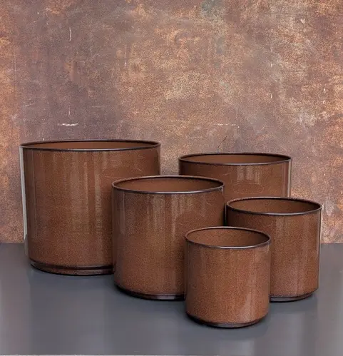 Cache-pot coloris marron en zinc Looma taille L - Ø 31 x 28 cm