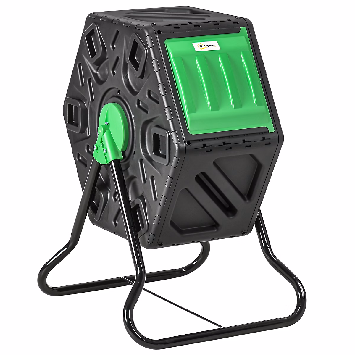 Composteur de jardin 65L – bac à compost pour déchets, rotatif 360 degrés, acier PP noir vert