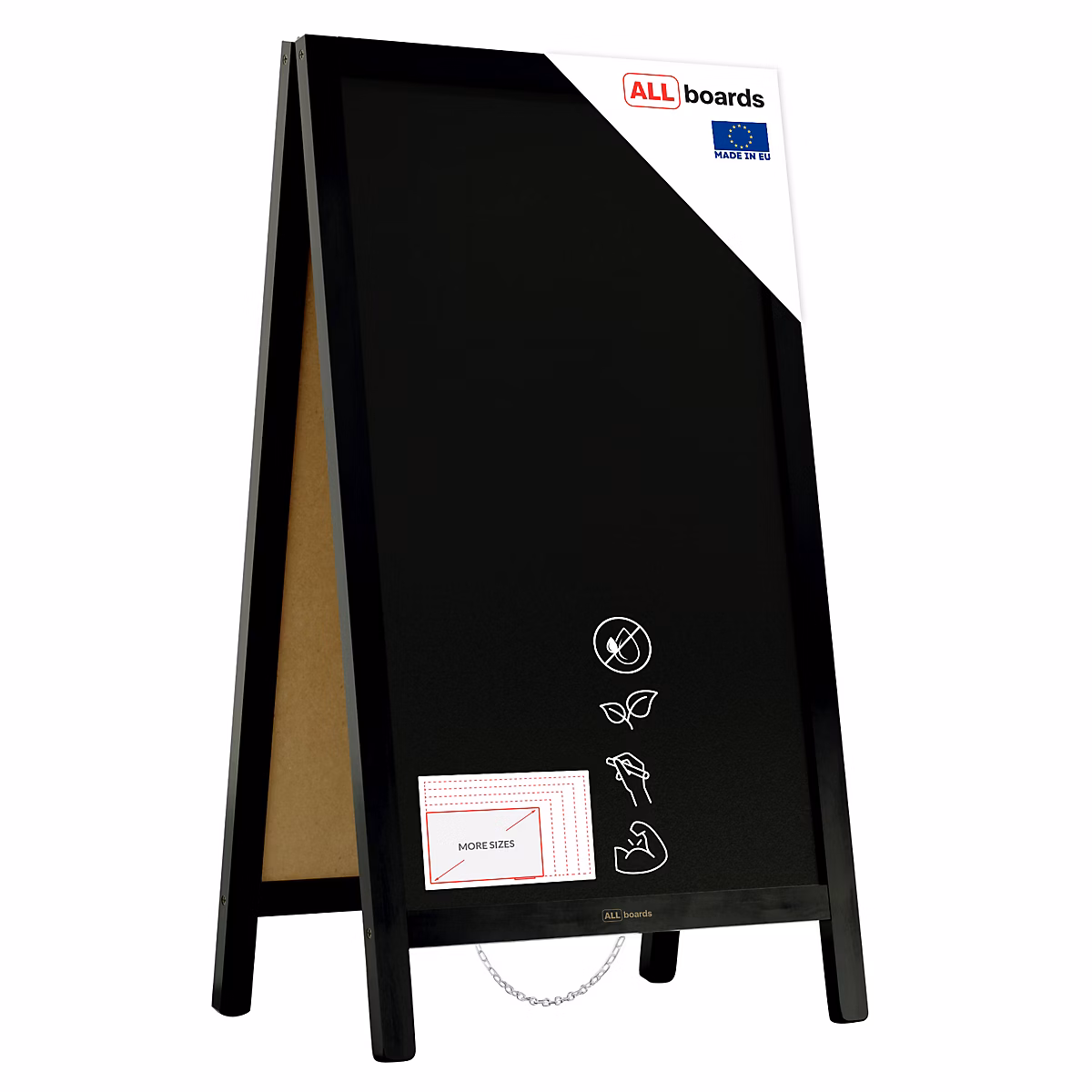 Chevalet Stop Trottoir avec Cadre en Bois Laqué Noir 78 × 44 cm – Chevalet Publicitaire