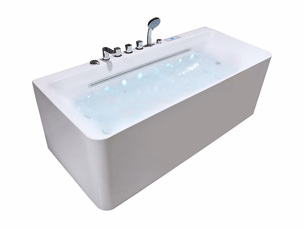 Baignoire balnéo semi ilot – 170 × 75 cm, Blanche, 1 place, 470 L, KIRANA