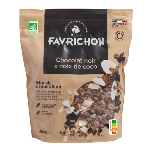 Muesli bio croustillant chocolat noir et noix de coco - 450 g