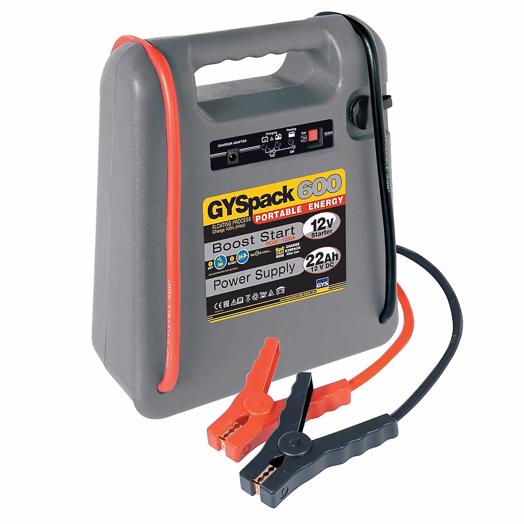Démarreur autonome 2 en 1 GYSPACK 600 | démarreur 550 A – batterie 22 Ah – chargeur 230V/12V Floating