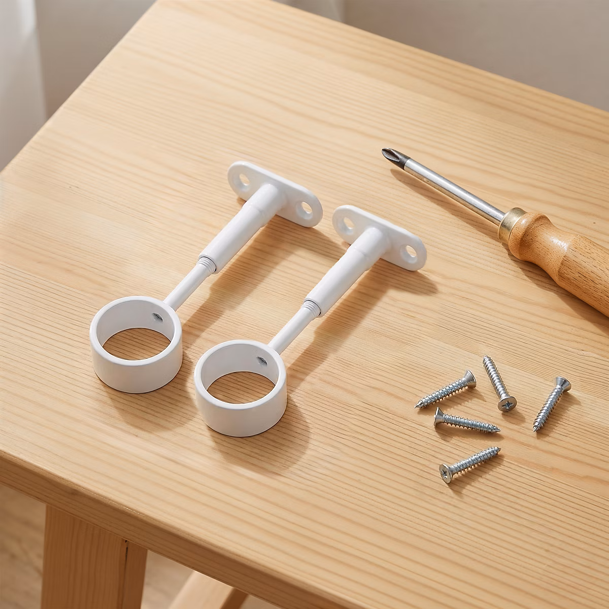 2 supports acier blanc pour tringle de penderie Ø2 – 5 cm