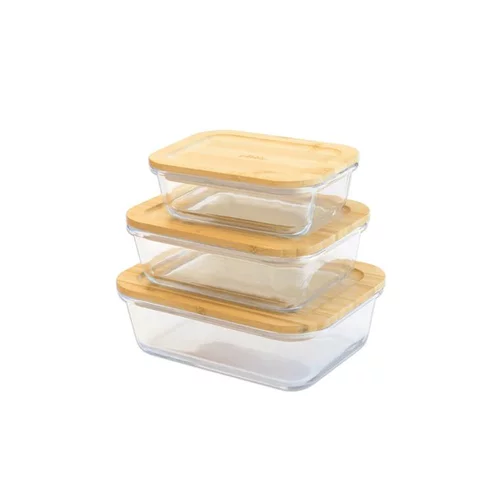 Ensemble de 3 boîtes rectangulaires en verre et bambou 400 à 1000 ml