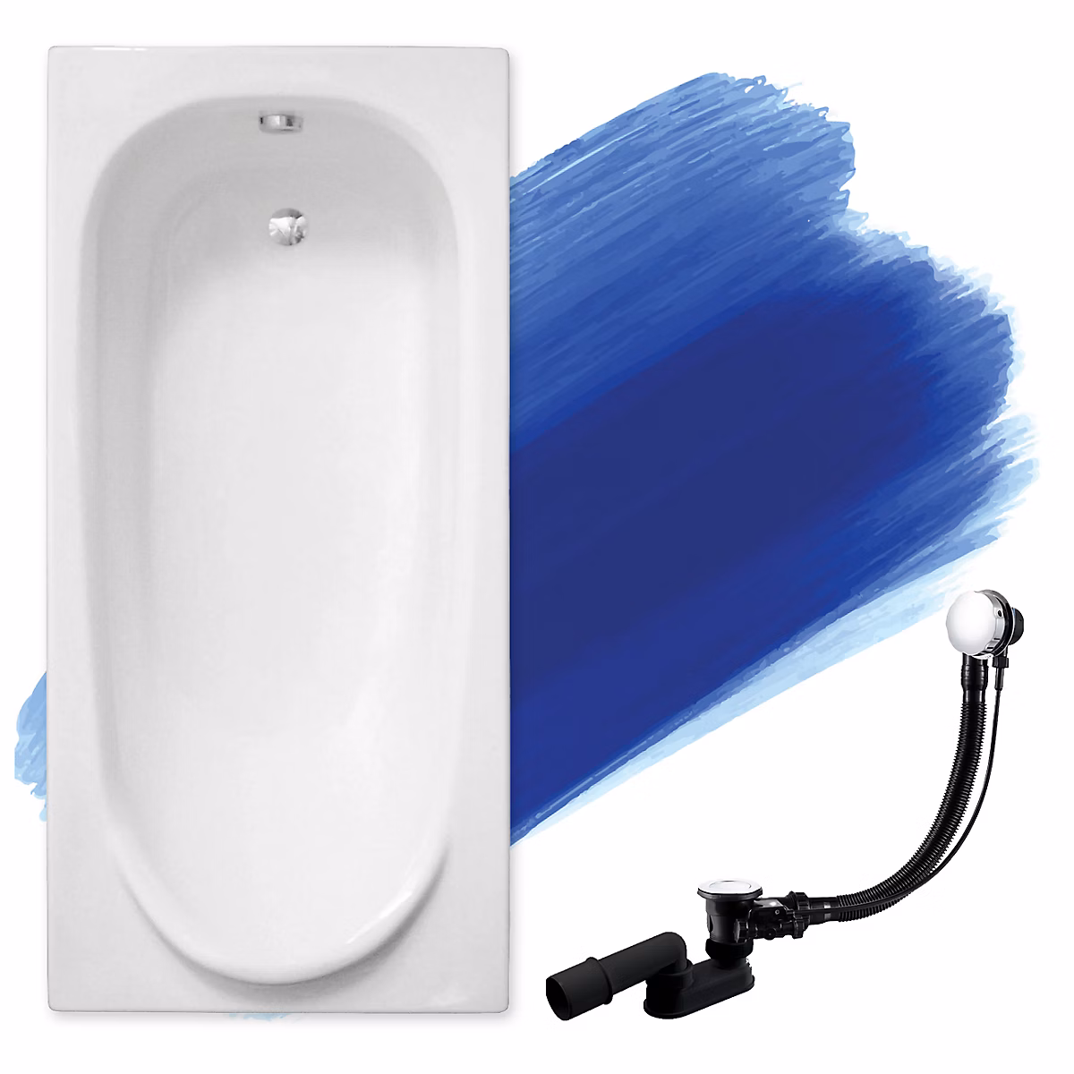 Baignoire rectangulaire 170 × 75 MEDIUM acrylique blanc – sans Habillage + Pieds + Vidage à chromé