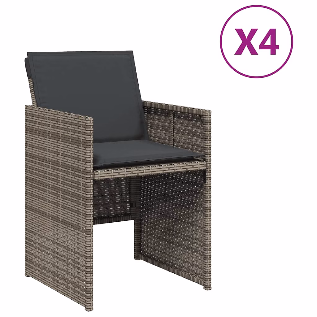 Chaises de jardin avec coussins gris résine tressée vidaXL – lot de 4