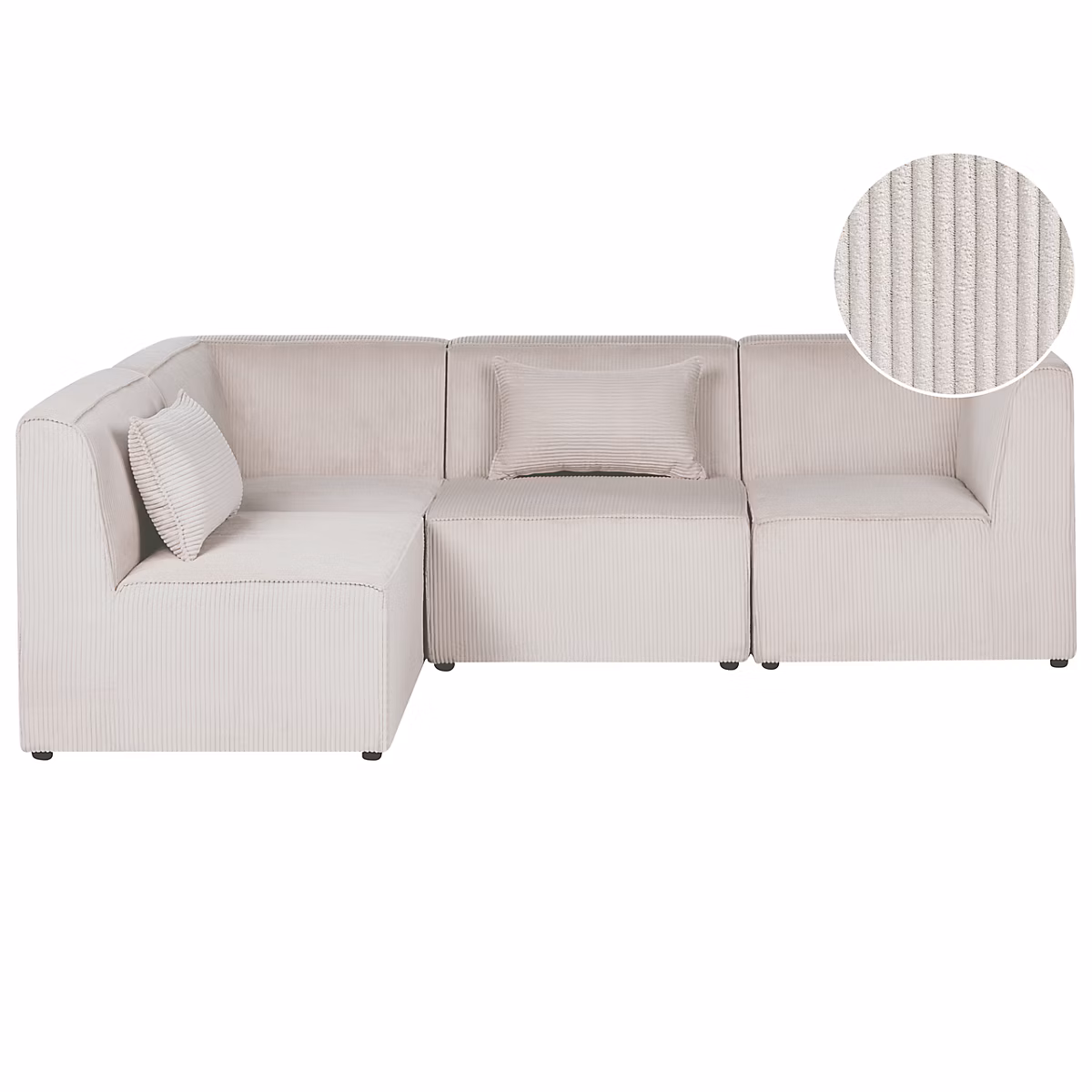 Canapé d'angle modulable 4 places LEMVIG Velours côtelé Beige Côté droit | Canapé
