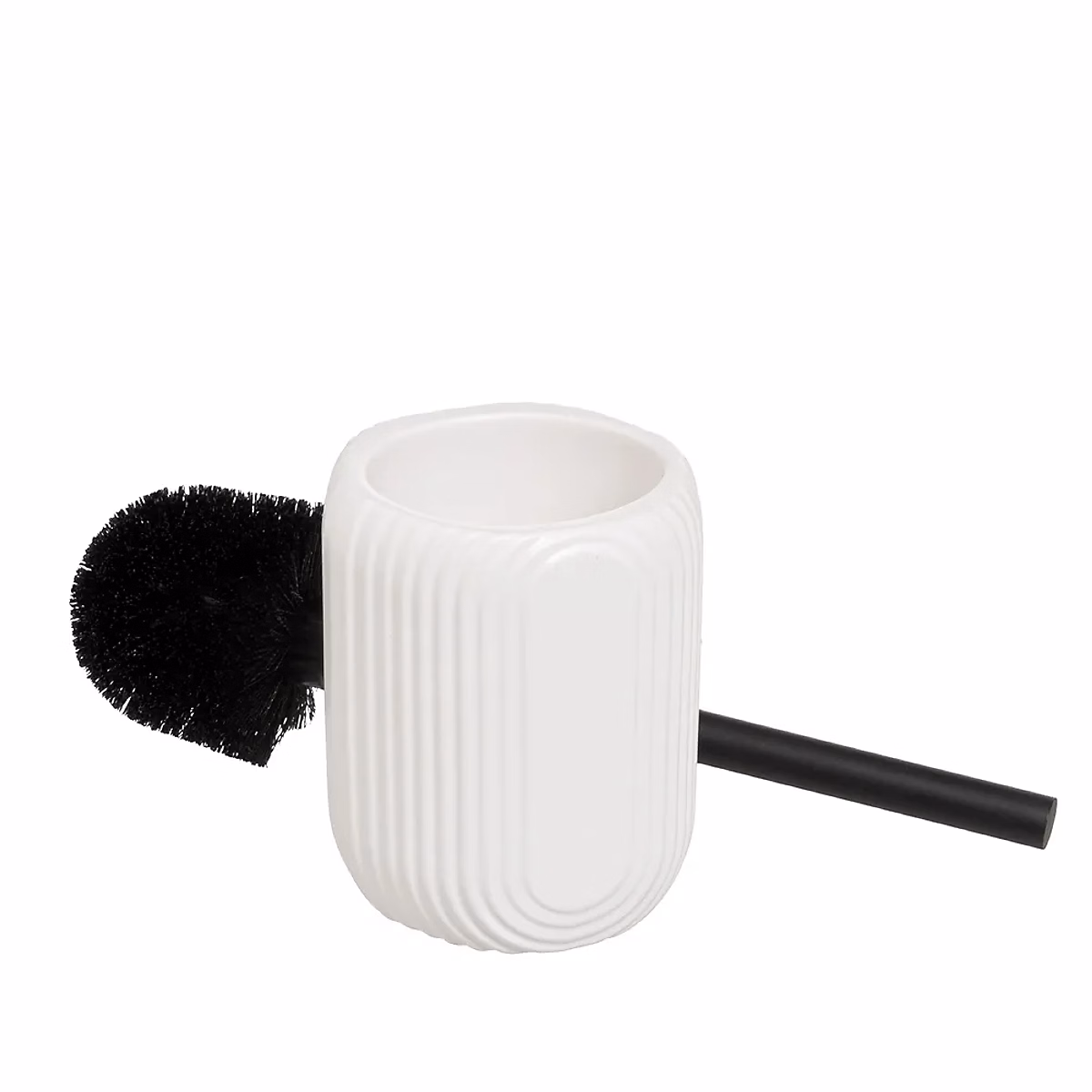 Brosse à toilettes Noir avec support en céramique Blanche – Longueur 11 x Largeur 11 x Hauteur 35 cm