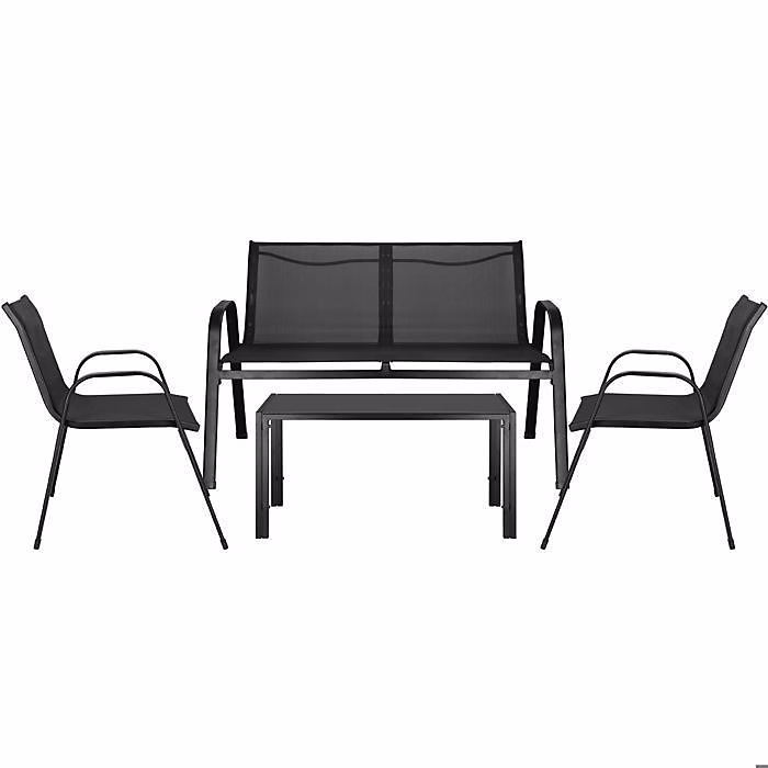 Ensemble salon de jardin – Springos, 4 pièces, Canapé 2 places, 2 chaises, Table basse en verre trempé
