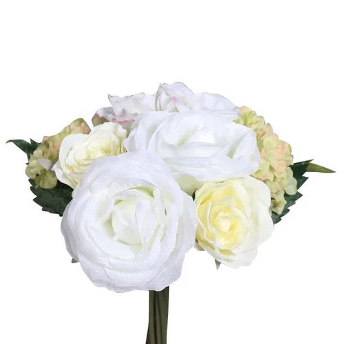 Bouquet de fleurs artificielles Rose et Hortensia blanc – 35 cm