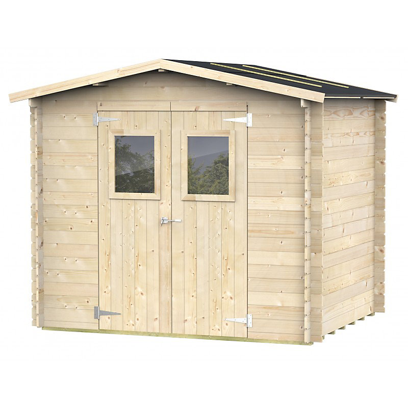 Abri de jardin en bois – 248 × 198 cm, parois de 19 mm d'épaisseur, double porte en plexiglas, sapin naturel.
