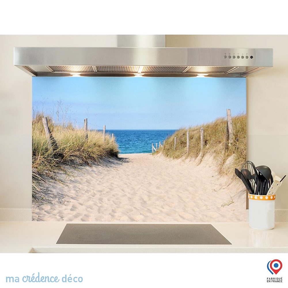 Crédence cuisine fond de hotte Sud ouest – plage, Alu composite, L 90 cm x H 60 cm, MaCrédenceDéco