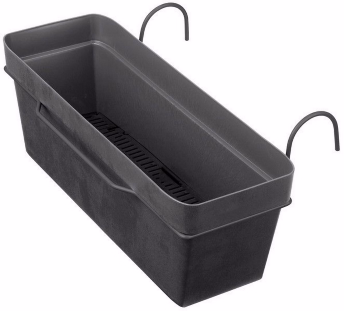 Pot de fleurs, bac, jardinière et carré potager – Jardinière à réserve d'eau plastique Deroma Like anthracite 49 x 28 x h.17 cm