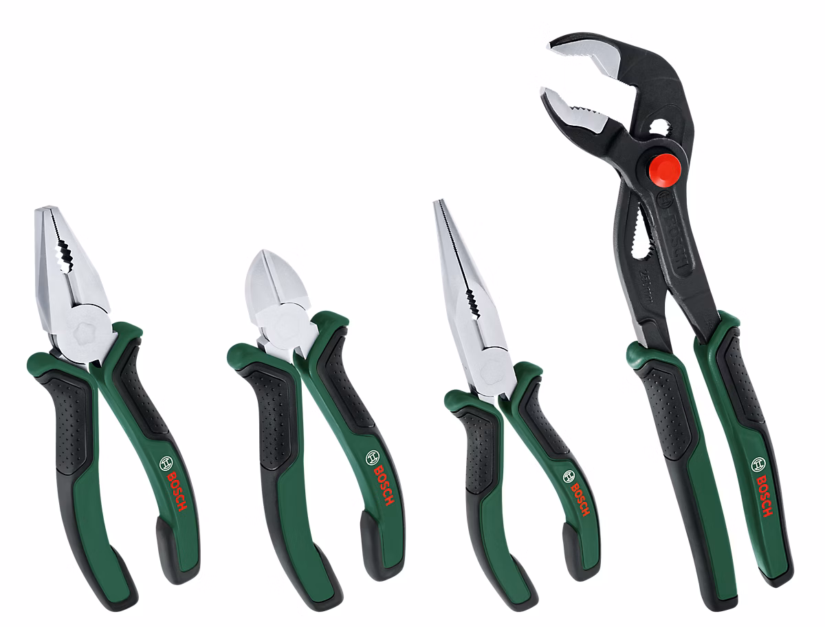 Set de 4 pinces Bosch 1600A02W7K – universelle, becs longs, coupante diagonale, multiprise