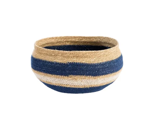 Corbeille de rangement ronde rayée coloris multicolore en osier - 30 x 30 x 16 cm