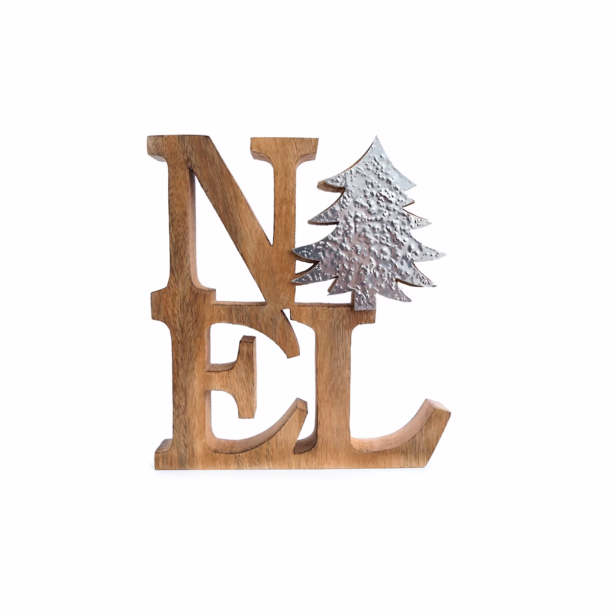 Décoration de Noël message à poser en bois grand modèle Argent – L. 22 x l. 4 x H. 25 cm | ICE