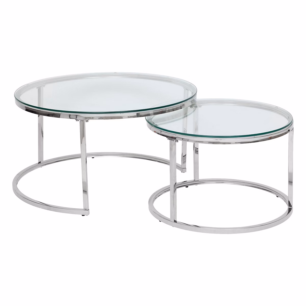 Ensemble de 2 tables basses gigognes en verre et inox Argent – H. 43.2 cm | KNEO
