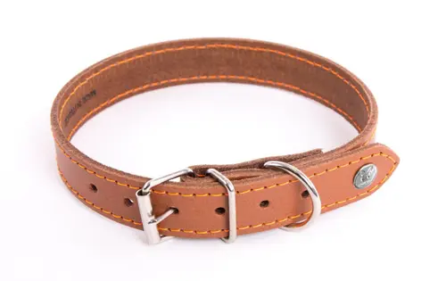 Collier pour chien en cuir coloris cognac orange Martin Sellier Flash - taille 35/75