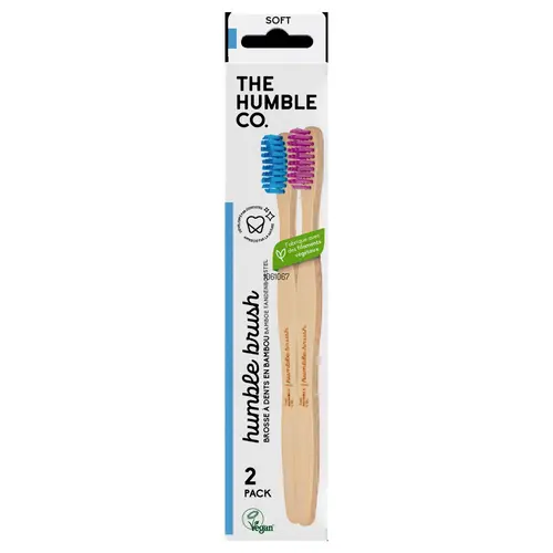 Brosse à dents en Bambou soft the Humble Co. - Pack de 2 Bleu Rose