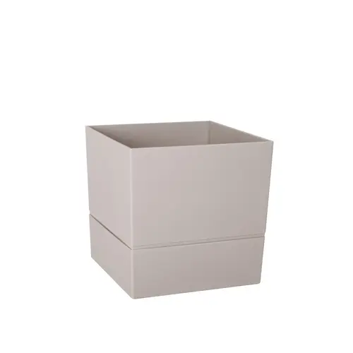 Pot carré en plastique à réserve d'eau coloris grège Poetic Aquaduo - 19,3 cm