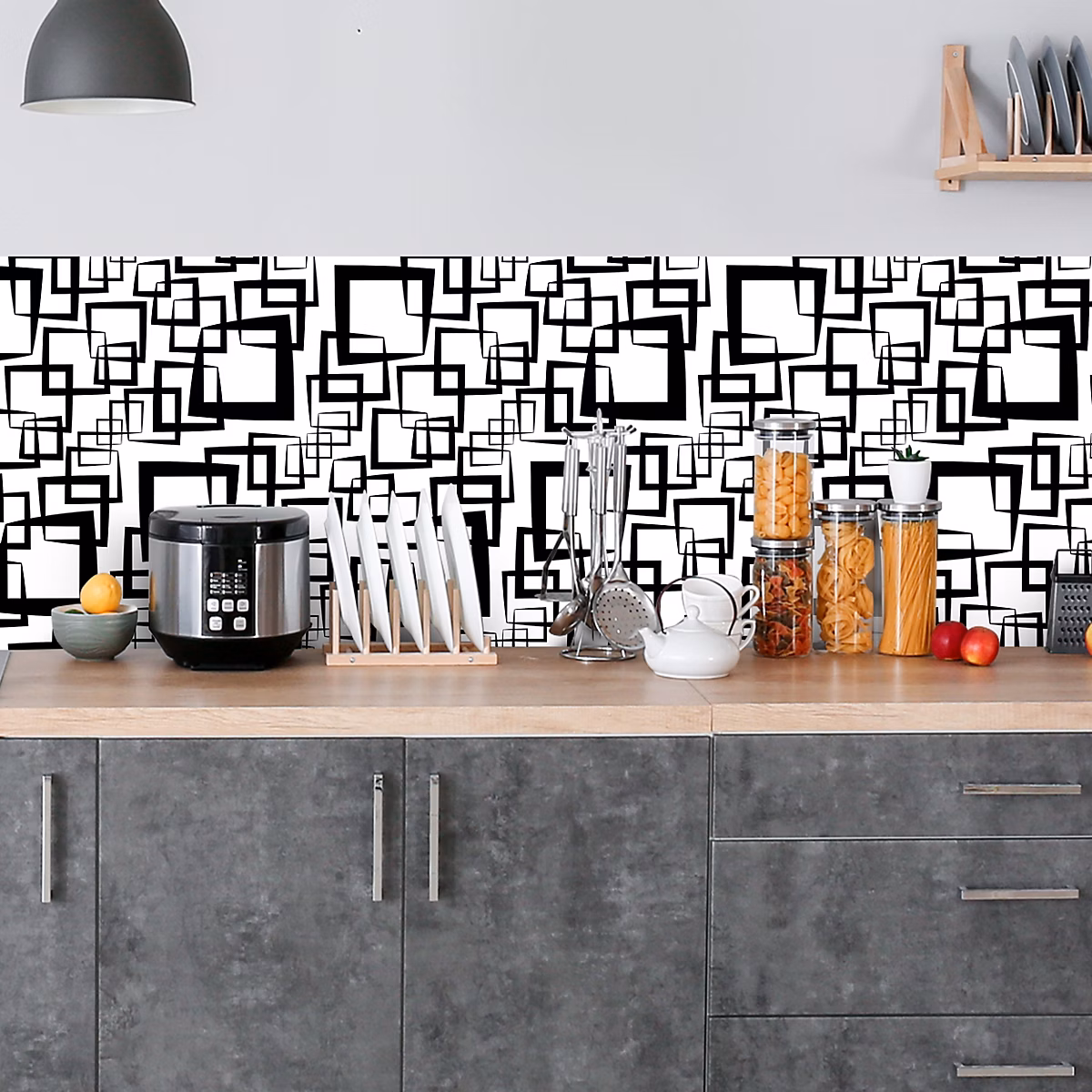 Crédence adhésive design abstrait noir et blanc – 50 × 200cm