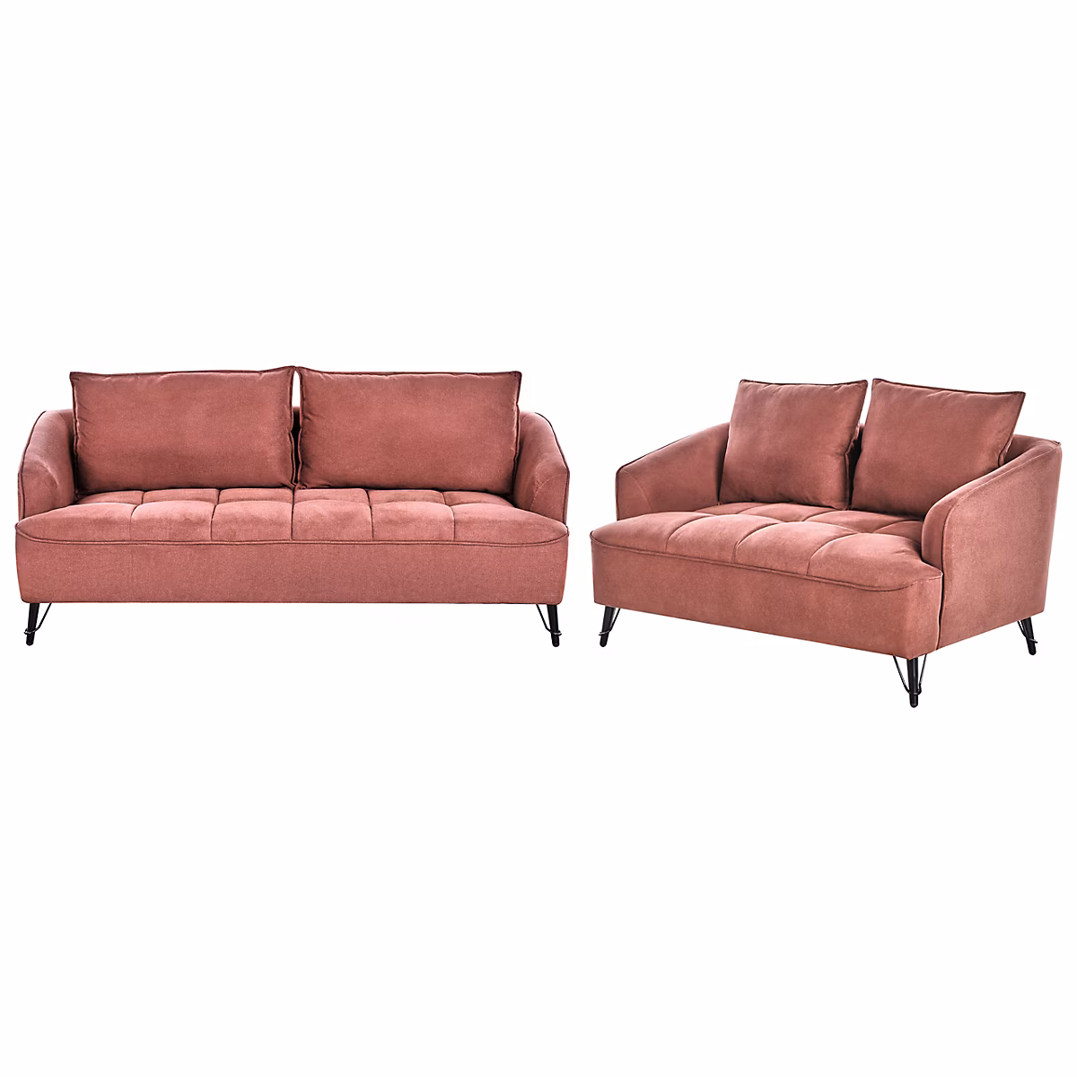 Canapé et fauteuil – Ensemble de salon 5 places HOBRO Tissu Rouge Bordeaux