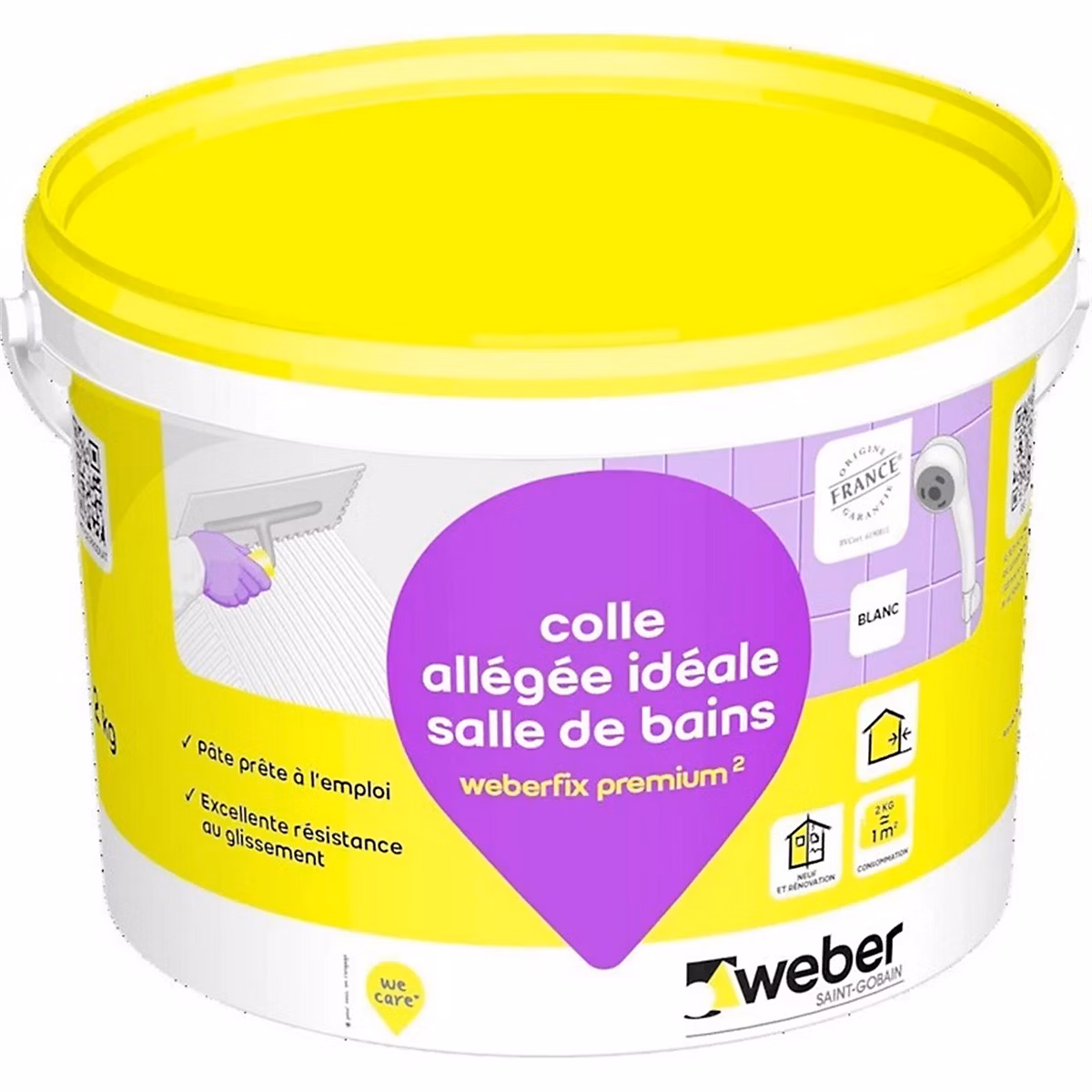 Colle à carrelage en pâte allégée spéciale salle de bain WEBERFIX PREMIUM ² – Seau 2kg