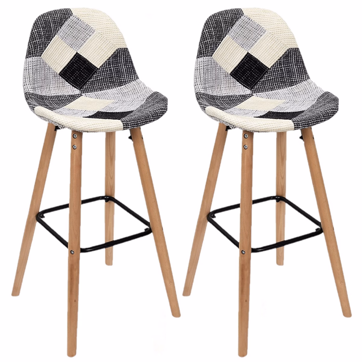 Ensemble de 2 tabourets de bar Blanc – L. 39 x l. 45 x H. 92.5 cm, PATCHWORK