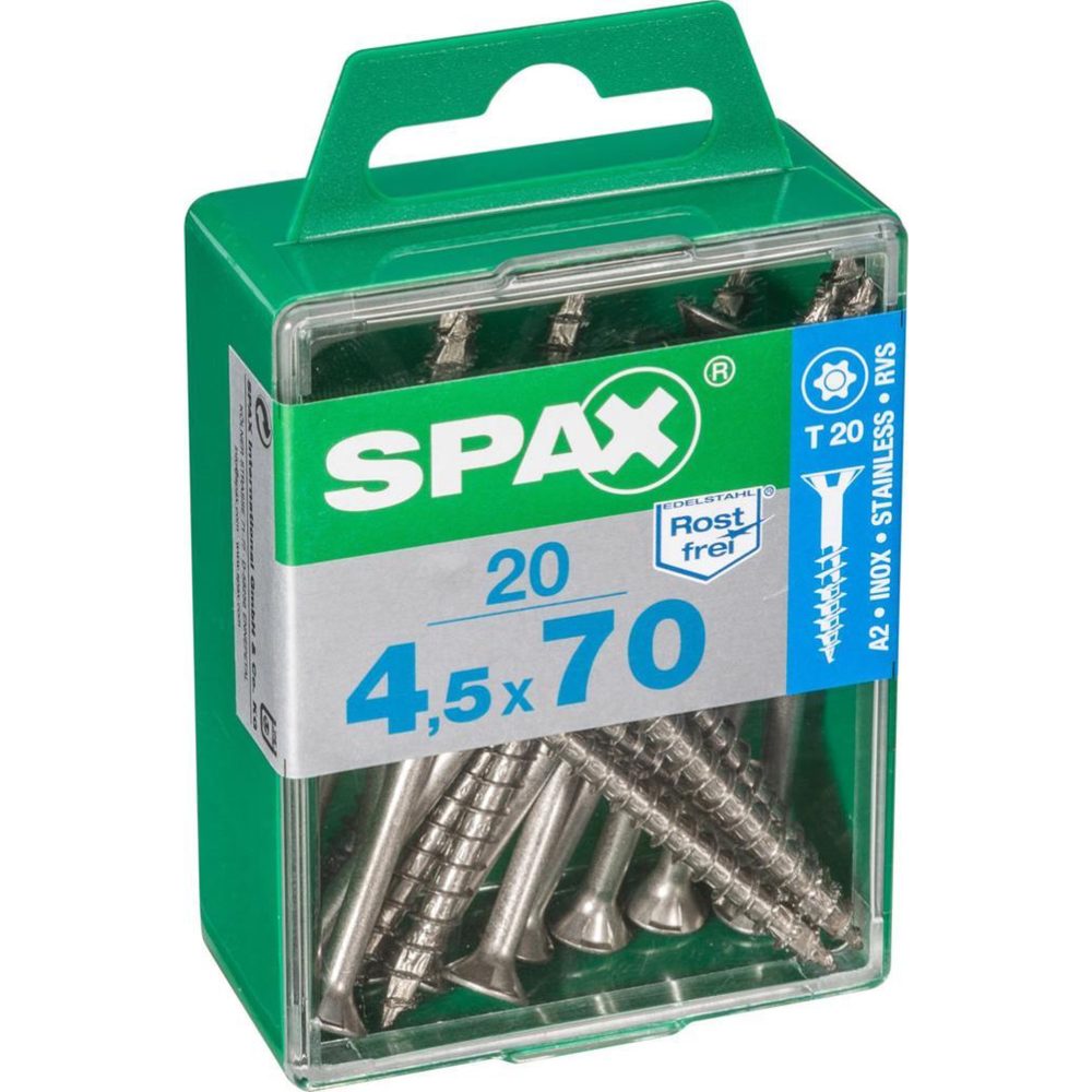 CENTRALE BRICO Lot de 20 vis inox tête fraisée torx SPAX, Diam.4.5 mm x L.70 mm – Matériel de jardin