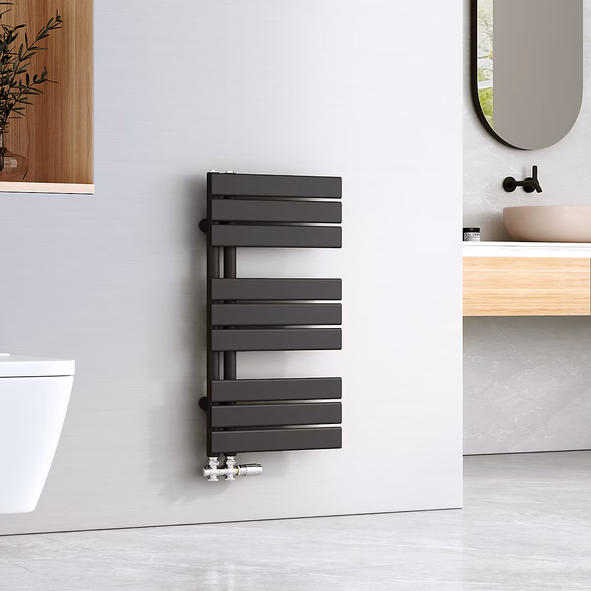EMKE Chauffe – Serviettes à Eau Chaude Plat, Radiateur Salle de Bain Connexion Latérale Noir 762 × 400mm 342W