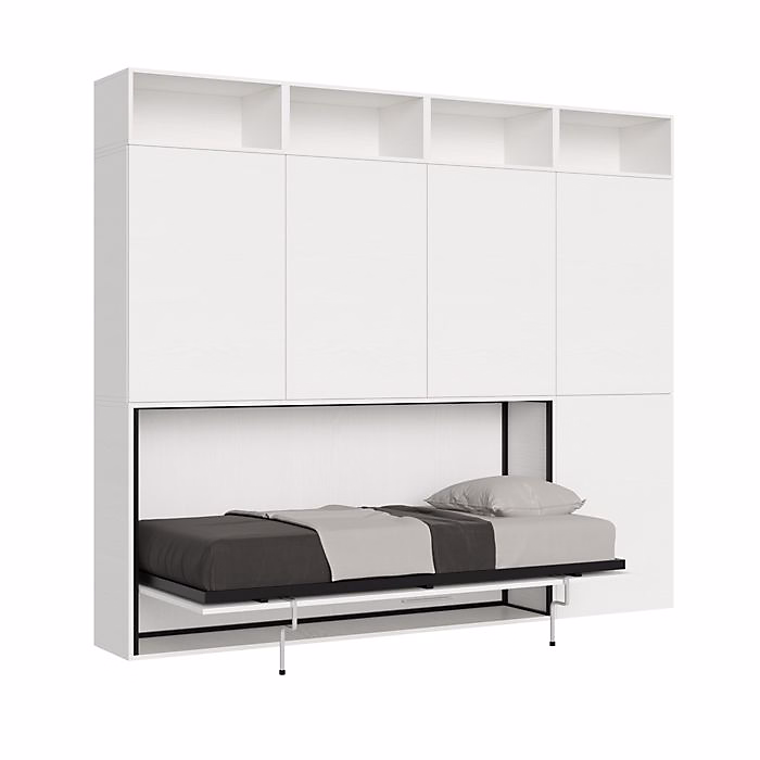 Armoire lit escamotable – Kando, 1 couchage 85, Frêne Blanc, Matelas inclus, Design contemporain