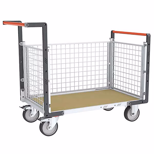 Chariot modulaire grillagé 3 côtés – Plateau bois médium 1075 × 735mm, Charge max 500kg, 806724644