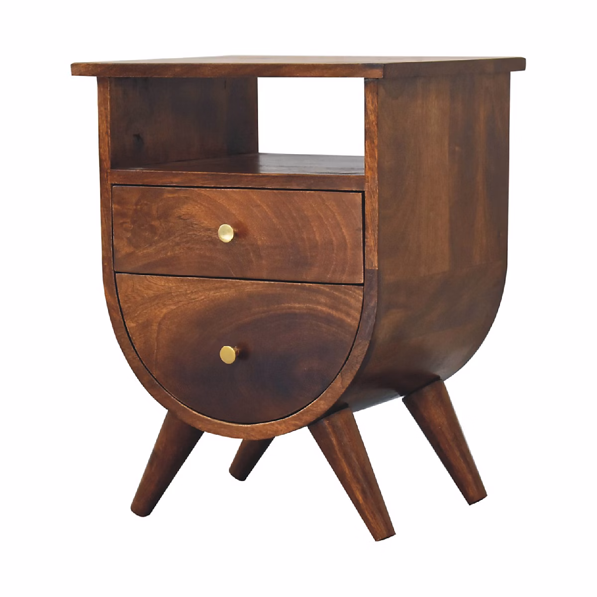 Artisan Furniture Bois massif Split châtaignier table de chevet – 2 tiroirs, 1 étagère, marron foncé