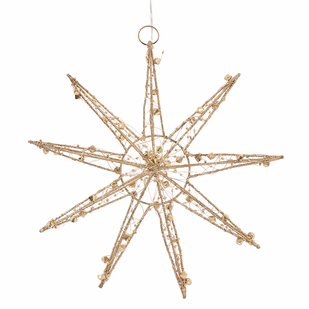 Étoile de noël à suspendre ECD Germany 30 cm dorée 30 led blanc en métal avec éclairage et minuterie – Réf. PNWALCPSS9044361658