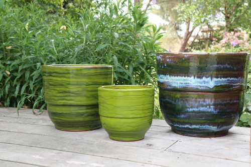 Vase en terre cuite émaillée vert Forêt Les Poteries d’Albi Rebord - Ø 30 x H 27 cm