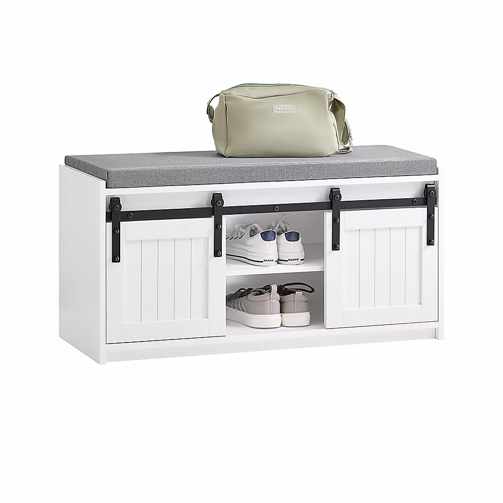 Banc Chaussures – Etagère à Chaussures,avec Porte de Grange Coulissante,Blanc,FSR133-K-W,SoBuy