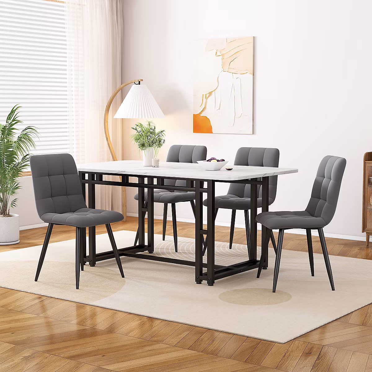 Ensemble table et chaises 120 × 70 × 75 cm avec 4 chaises table rectangulaire MDF pieds métal chaises velours gris