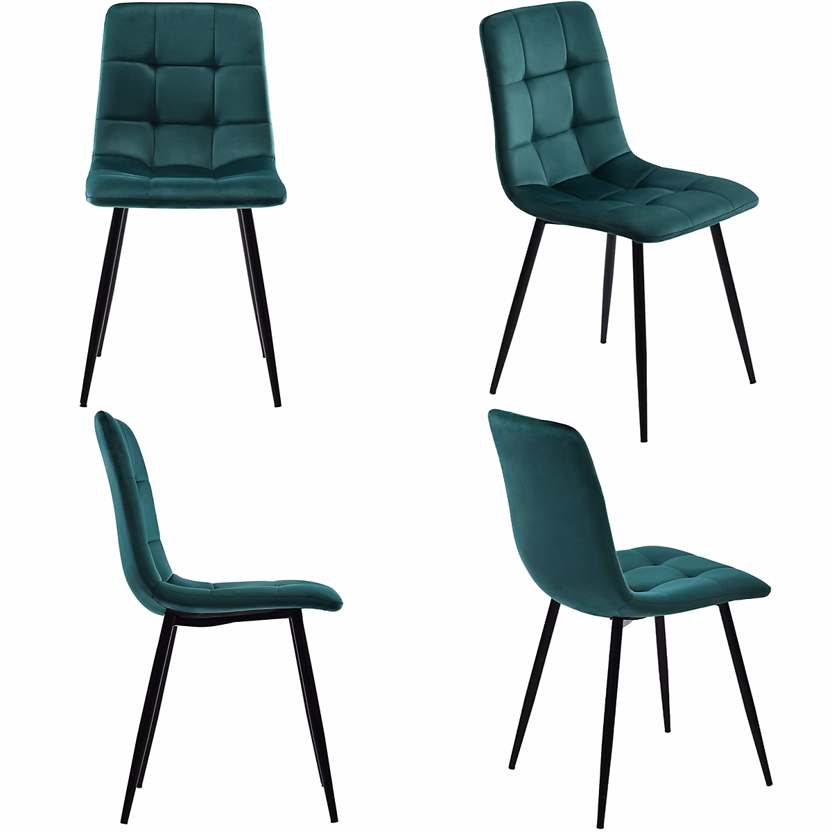 Chaises rembourrées avec dossier et pieds en métal – chaise de salle à manger pour salon et salle à manger, Lot de 4, Velours, Vert