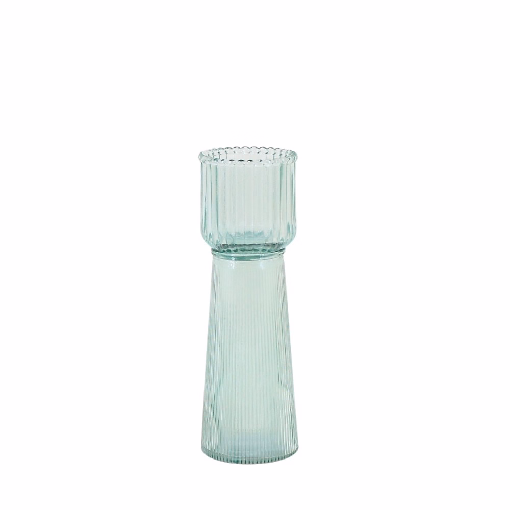 Objet décoratif – Bougeoir en verre strié vert 23cm