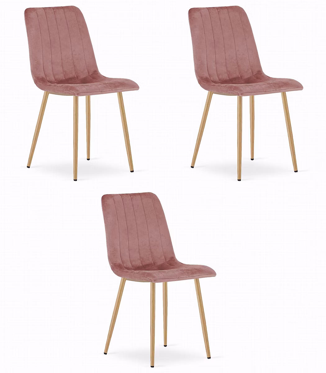 Chaise VALORA JEWA – Velours rose avec pieds couleur bois x 3