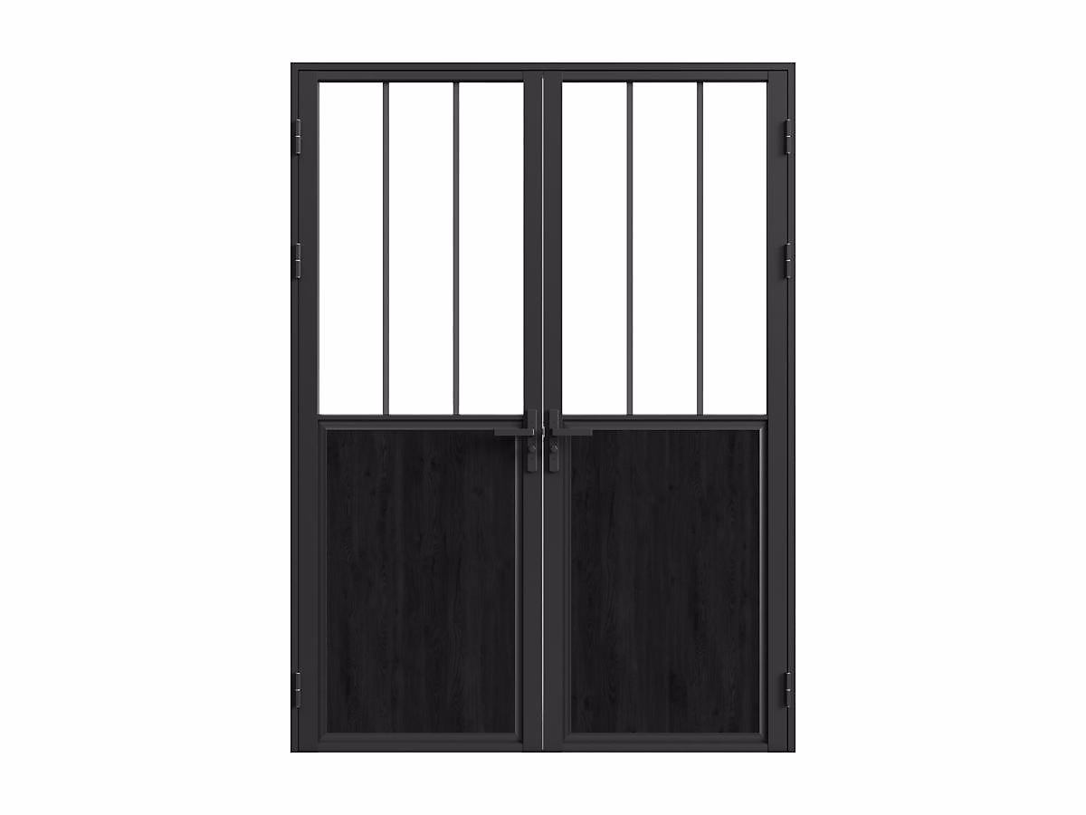 Bloc porte réversible à deux battants en aluminium et verre trempé style atelier | 2 x H204 x L83 cm – Noir – ERMELO