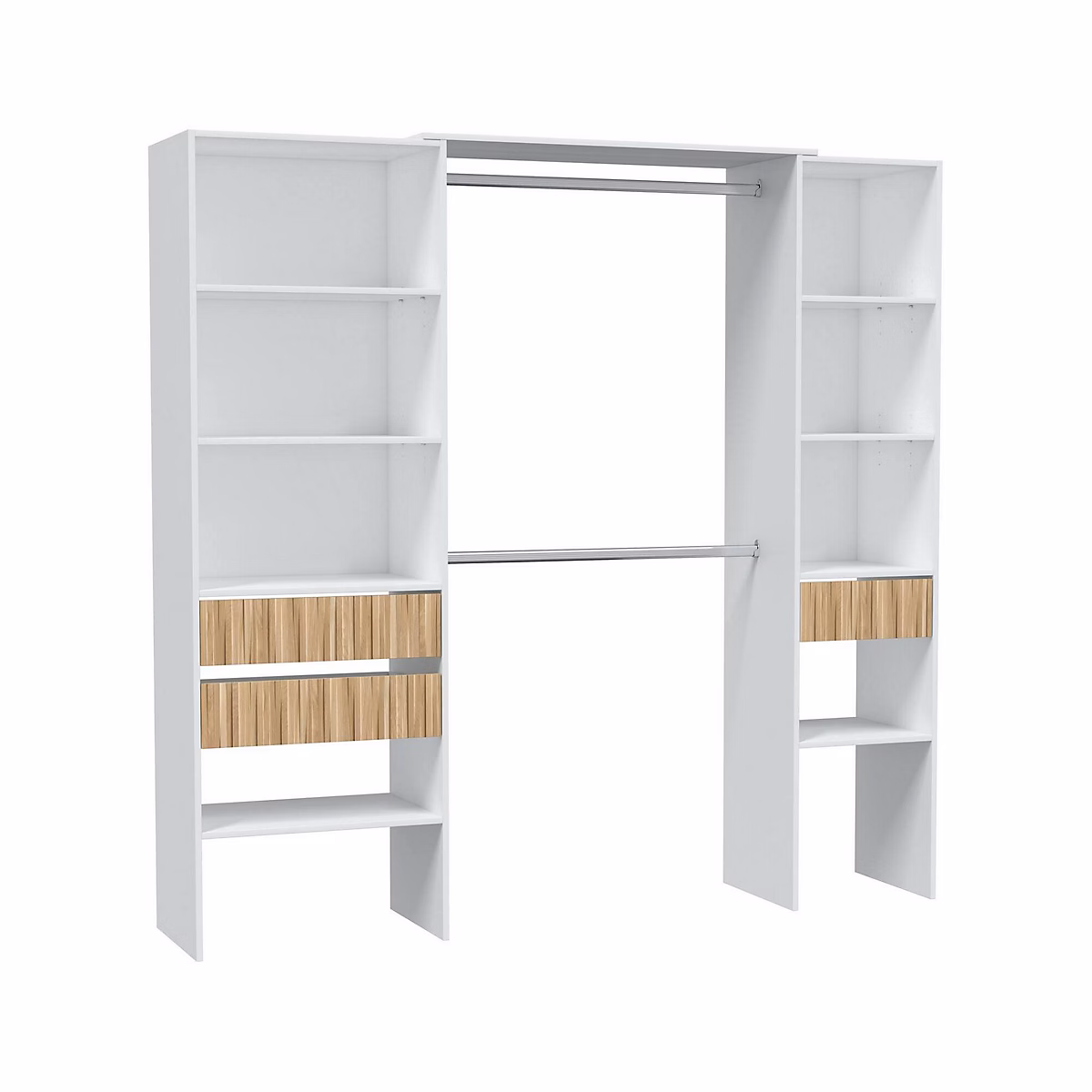 Armoire Worland – Meubles de chambre à coucher, Armoire à vêtements avec Etageres et 3 tiroirs, 196 × 40h187 cm, Blanc et Chêne